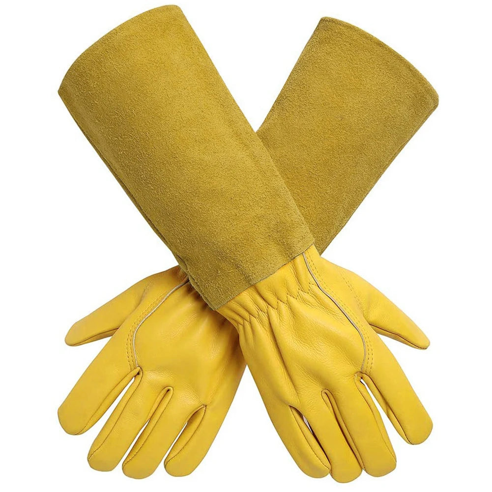 1 Pair Long Thorn Proof Gardening Gloves Breathable Leather Working Mitten with Forearm Protection Floral Gauntlet for Women Men