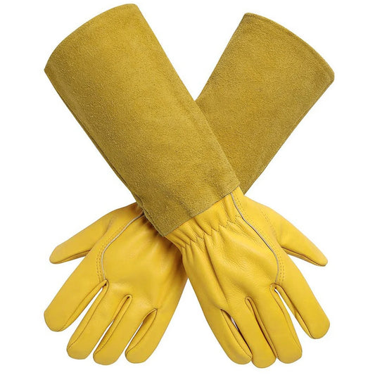1 Pair Long Thorn Proof Gardening Gloves Breathable Leather Working Mitten with Forearm Protection Floral Gauntlet for Women Men
