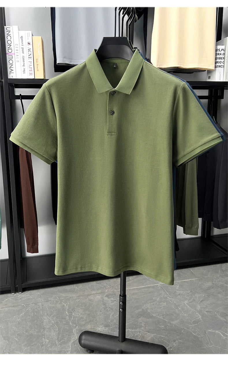 100% pure cotton men's short sleeve polo shirt high-quality classic solid color summer business casual comfort versatile T-shirt