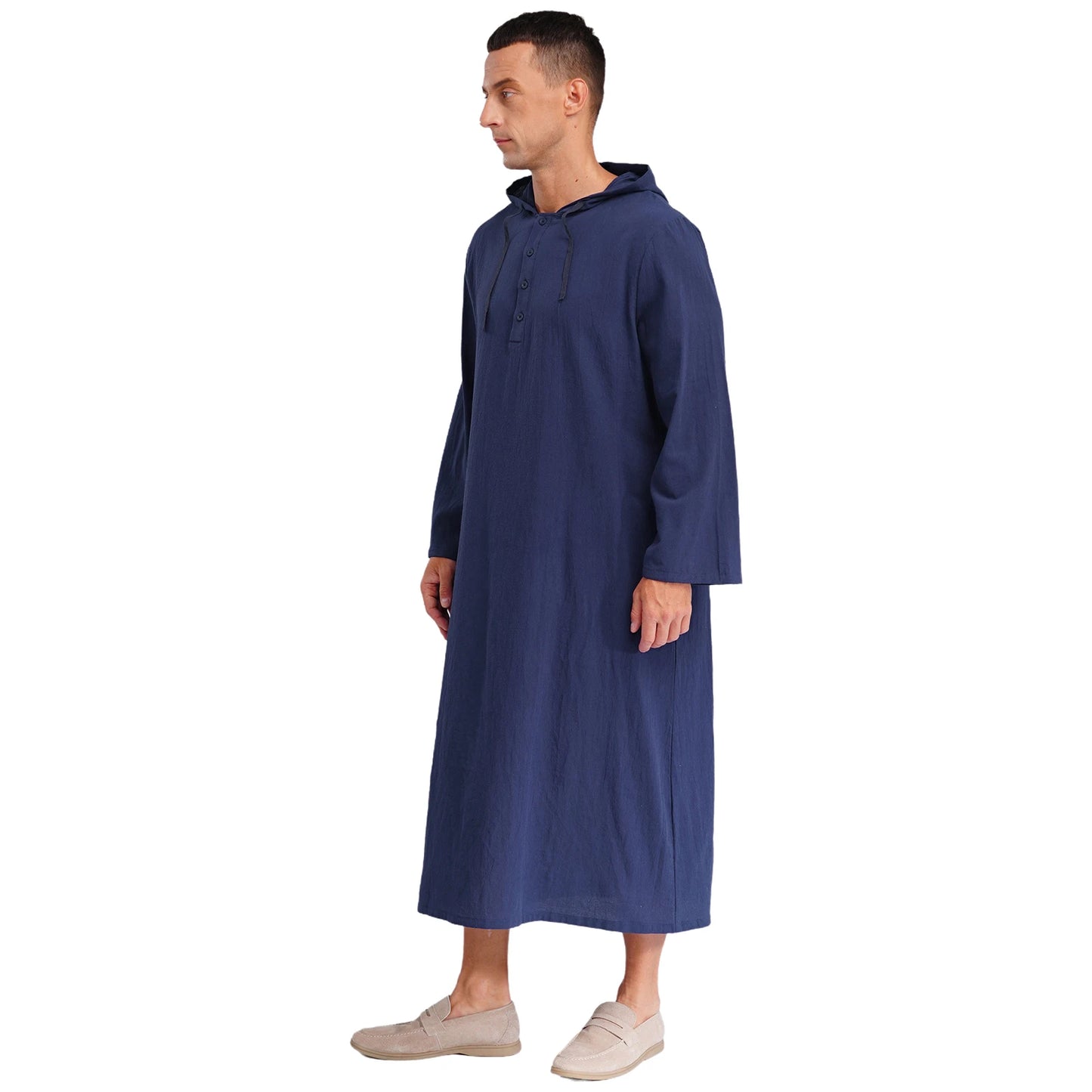 Islamic Kaftan Muslim Jubba Arabic  Thobe Men's Clothing Hooded Long Sleeves Pockest Buttons Long Loose Gown Shirt Dresses