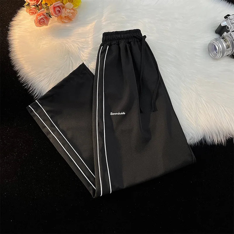 Pants Men American Vintage Full-length Wide Leg Trouser White Striped Casual Couples Hip Hop Streetwear All-match Popular Daily