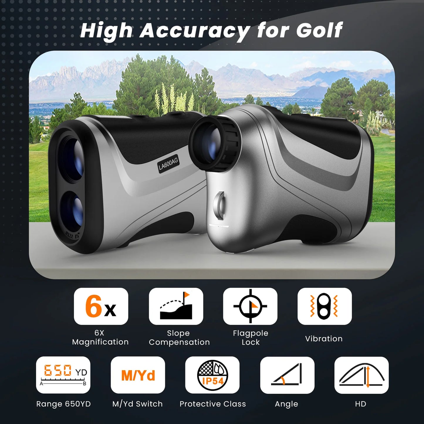 iMeter Golf Rangefinder with Flag Lock Slope Correction 650 Yards Laser Range Finder Angle Height Continuous Distance Meter