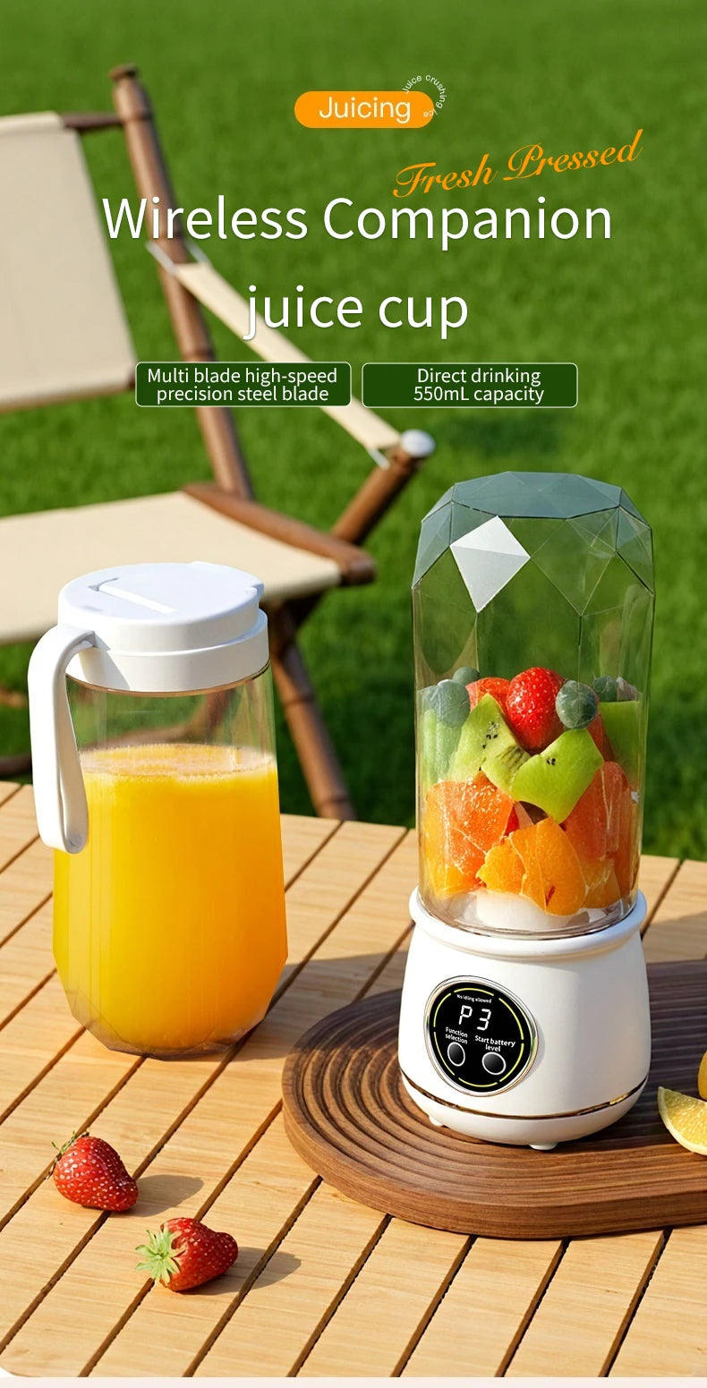 Portable USB rechargeable blender, electric juicer, 500ML capacity, 3-level power adjustment, for juicing fruits and vegetables