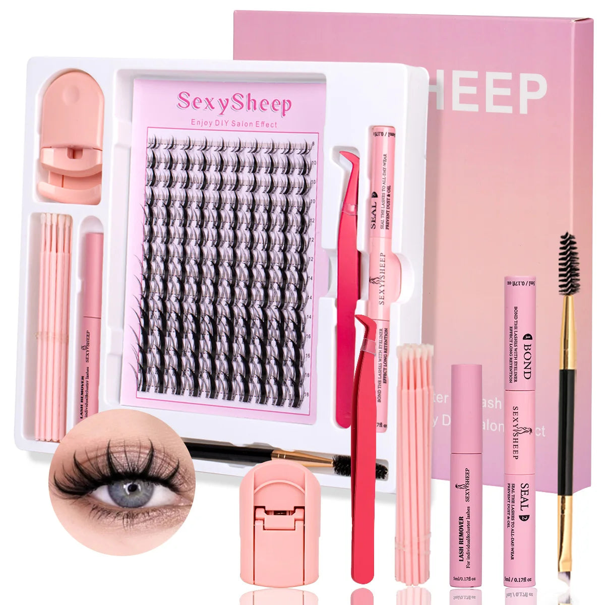Eyelash Clusters Kit Reusable Soft Eyelash Extension With Bond&Seal Lash Tweezers Glue Remover Full Makeup Tool