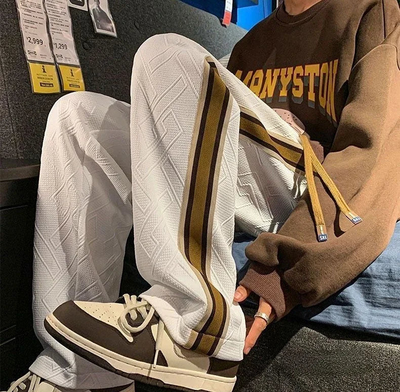Man Sweat Pants Wide Leg Trousers Stripe Straight Men's Sweatpants Sport Athletic Track Tracksuit Bottoms Harajuku Trend Popular