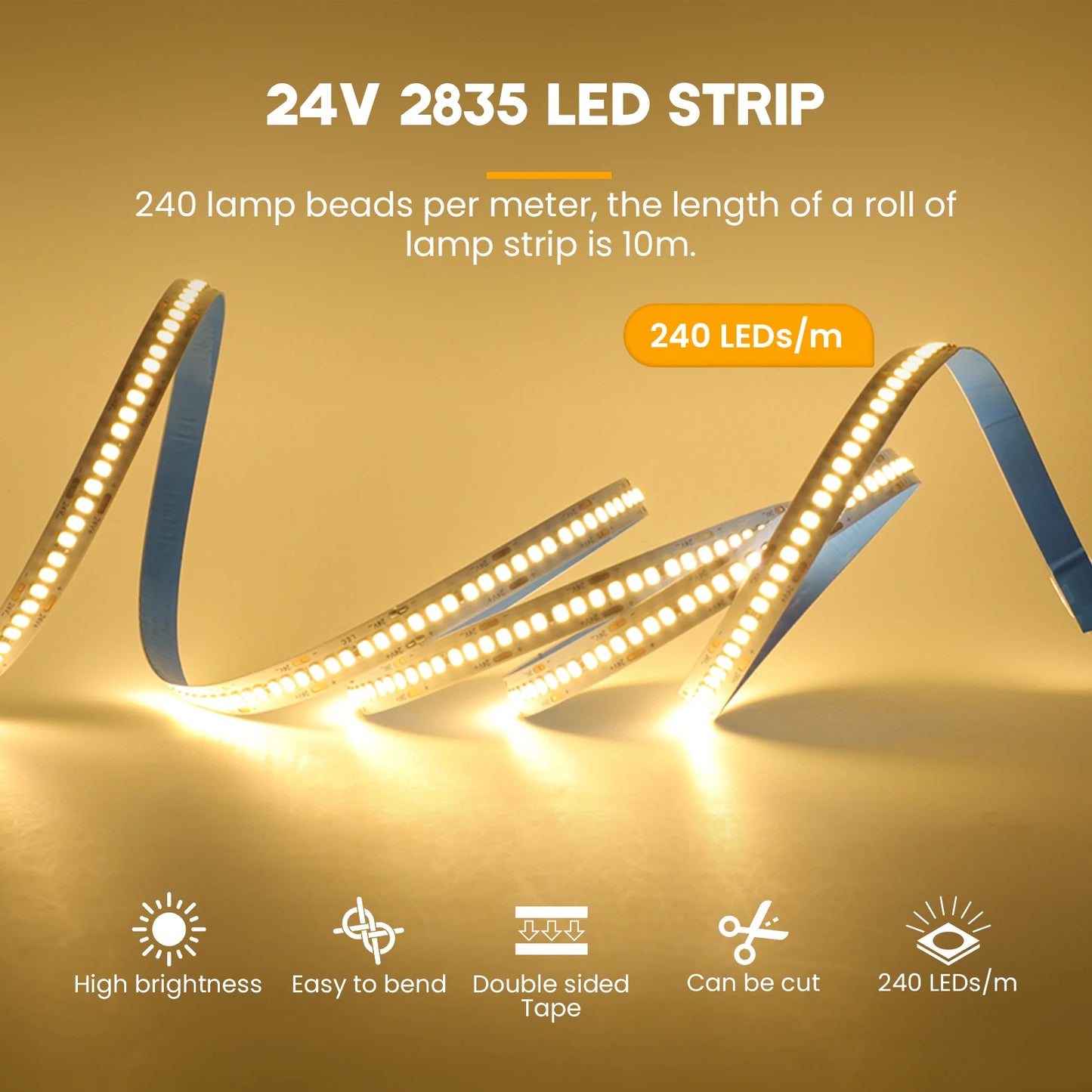 5M 10M LED Light Strips 12V 24V SMD 2835 120 240LEDs/m Home Lamp Strip Flexible LED Ribbon Tape Soft Lamp Bar 3000K 4000K 6000K