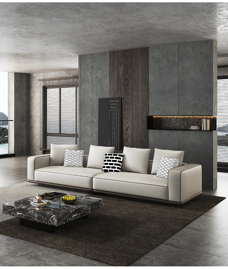 Modern Simple Leather Sofa Living Room Modern Large Flat Floor Large Household Type First Layer Cowhide Inline Tofu Block Sofa