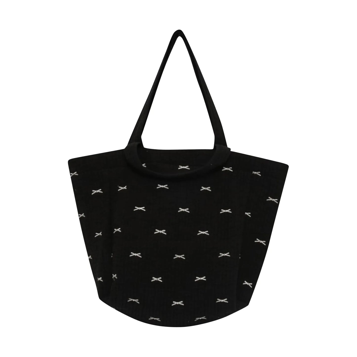 Large Capacity Tote Bag For Women Fashion Simple Canvas Storage Bowknot Embroidered One-shoulder Bag