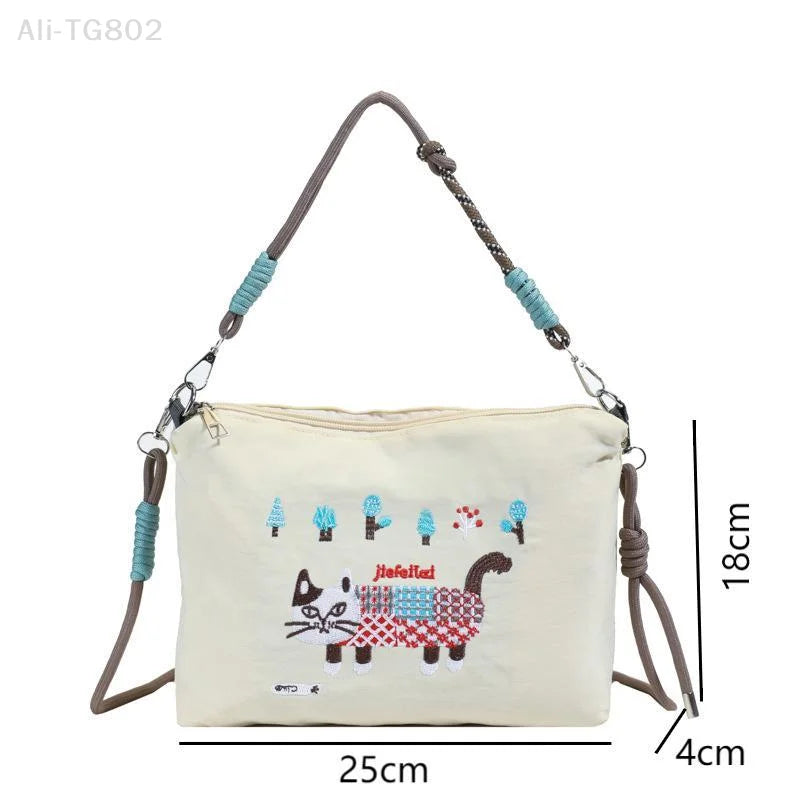 Ladies Tote Bag Lazy Ins Wind Japanese Embroidery Fashion Joker Large-capacity Durable Shoulder Bag Commuter Messenger Bag