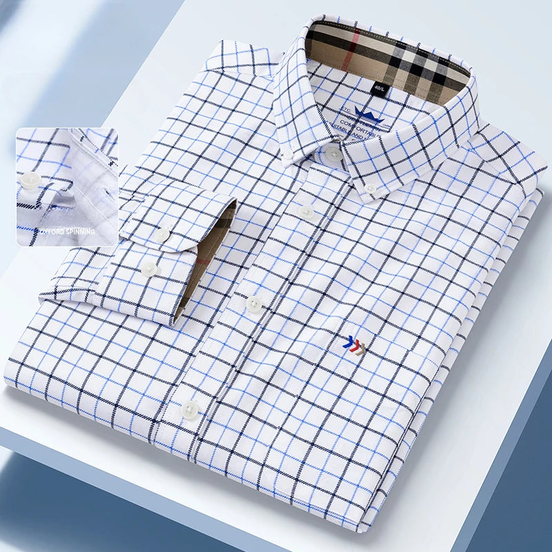 New in shirt 100%cotton oxford long-sleeve shirts for men slim fit formal plain shirt hight qulity plaid soft office clothes