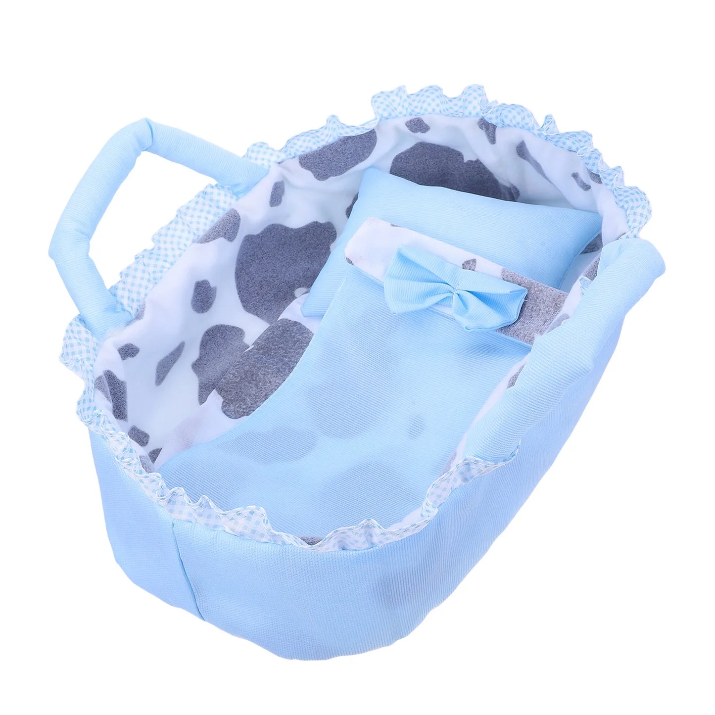 Baby Bassinet Carrying Cradle for 35Cm Reborn Baby Crib Bed Carrier Pillow Blanket Portable Mini Cradle Dollhouse Furniture Prop