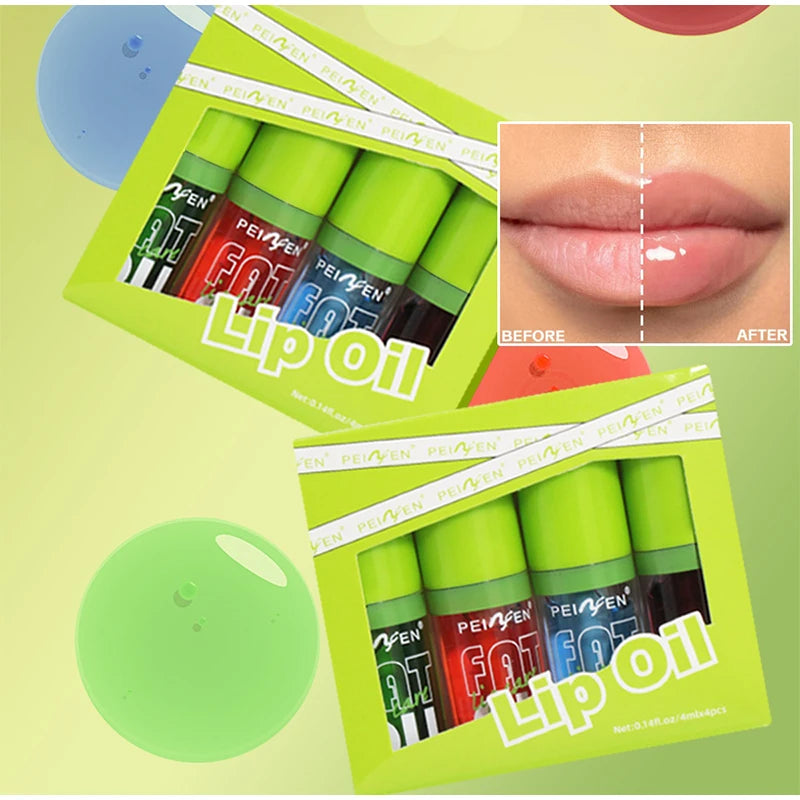 Lip Gloss Oil Kit (4 Colors),Jelly Water Shine Lipstick Set,Long-Lasting Moisturizing Makeup,Lightweight Lipgloss,Fade Lip Lines