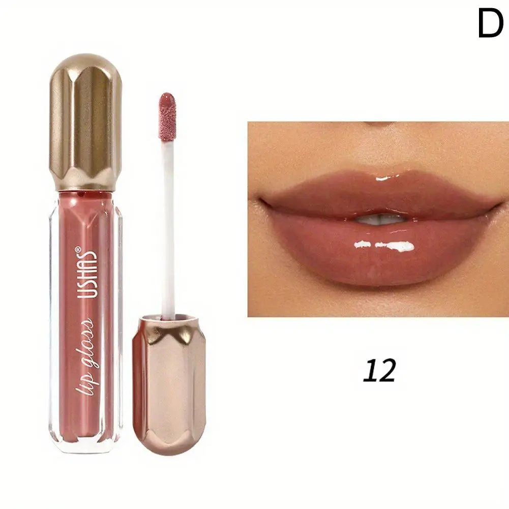 USHAS Mirror Pearl Lip Gloss Waterproof Non Stick Cup Long Lasting Moisturizing Lipstick Shine Glitter Lip Glaze Lip Tint Makeup