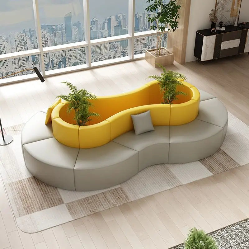 Modern S-Shape Sectional Sofa Set for Home Office for Hotels Public Areas Restaurants Durable PU Leather Cover