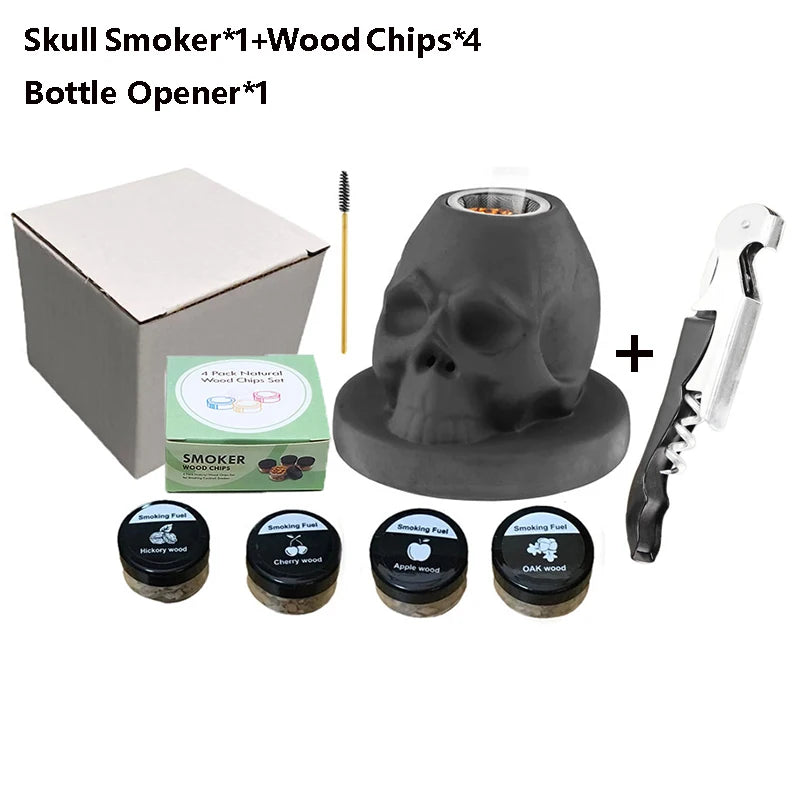 Ceramics Whiskey Smoker Kit Skull-Shaped Smoke Infuser Old Fashioned Cocktail Smoker Kit With Fruity Wood Chips Kitchen Bar Tool