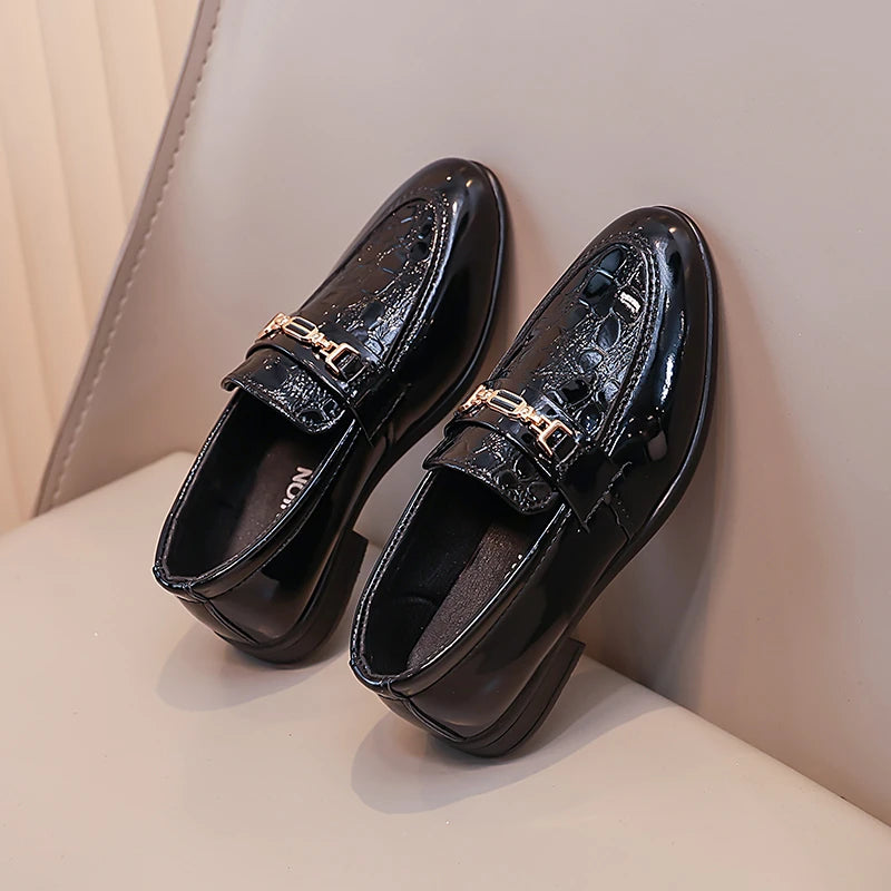 Boys Formal Shoes Black Classic Children Leather Shoes Point Toes Soft Bottom 2025 Spring Autumn Kids Flat Shoes British Style