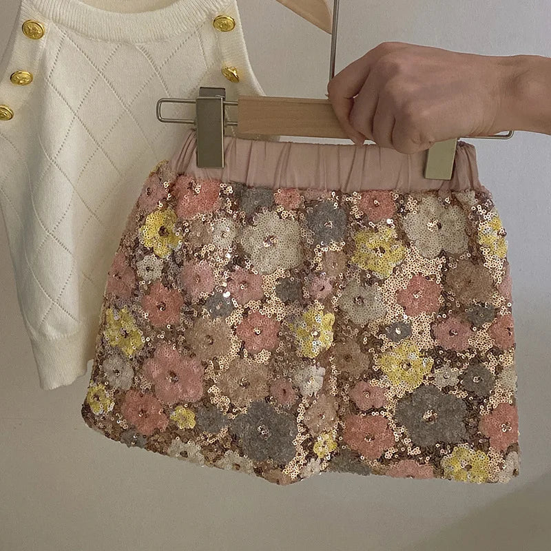 Summer Set Top 2024 New Girls Design Tank Top Flower Short Skirt Set Baby Girl Sweet Cute Temperament Clothes