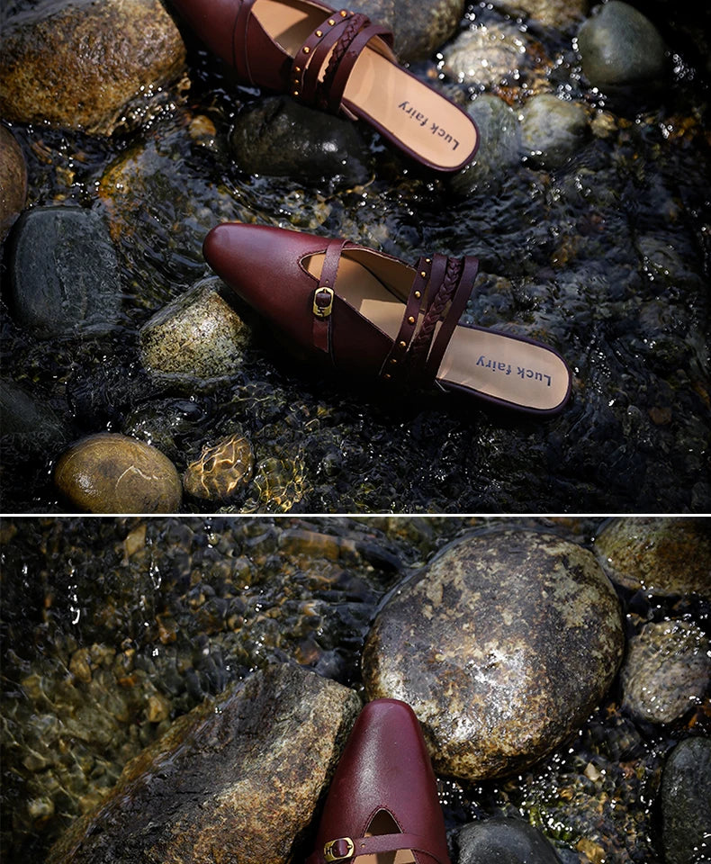 Ods Footwear Designer Rivet Women Flats Slippers Shoes Mules Female Slides Fashion Pointed Toe Ladies Flats Slippers Sandals 40