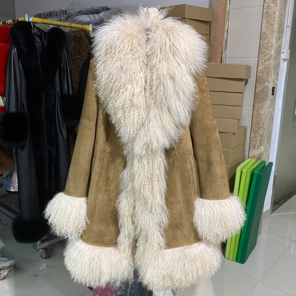 GO BALLISTIC YA Mongolia Sheep Fur Coat Women Real Leather Jacket Genuine Leather Coat
