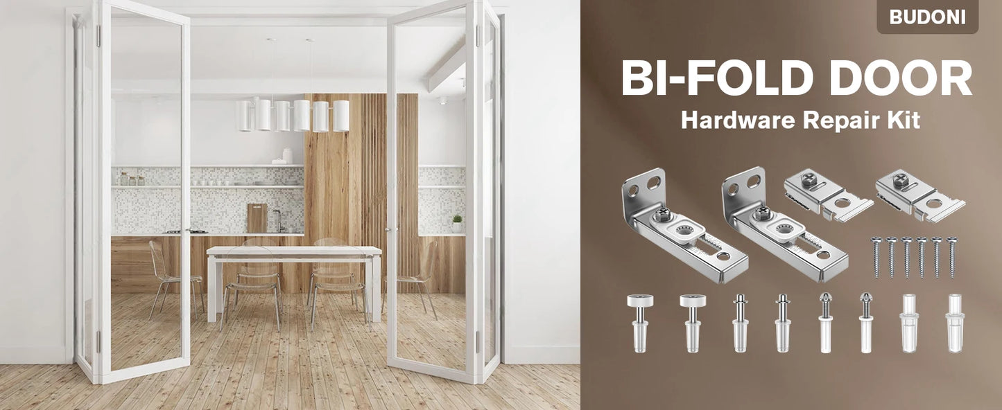 2Pcs Bifold Door Hardware Repair Kit Include Top & Bottom Bracket Bifold Door Parts with 7/8 in Guides Wheel for Folding Door