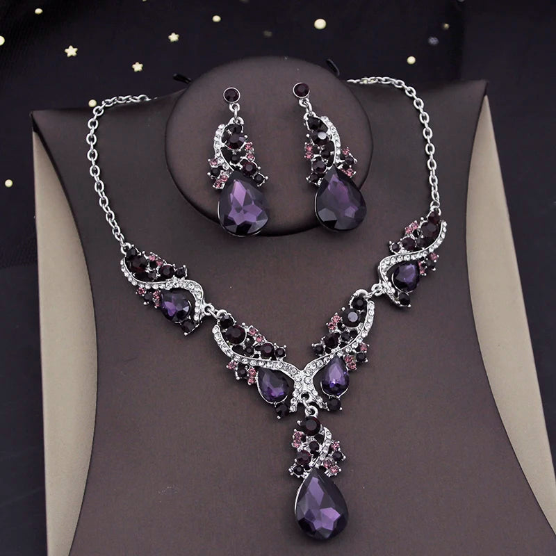 Gorgeous Crystal Jewelry Sets for Women Luxury Choker Necklace Earrings Set Wedding Dress Bridal Costume Necklace Accessories
