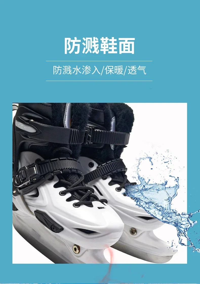 Winter Ice Hockey Balde Shoes Hard Shell Speed Skating Shoes Adjustable Waterproof Warm Thicken Skating Sneakers with Blade
