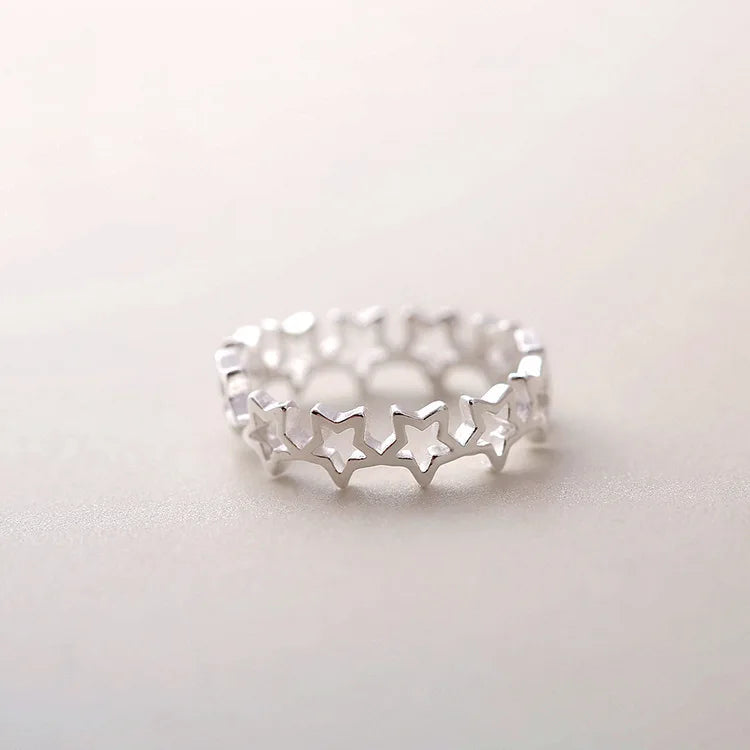 925 Sterling Silver Star Adjustable Ring For Fashion Women Party Fine Jewelry Minimalist Punk Accessories