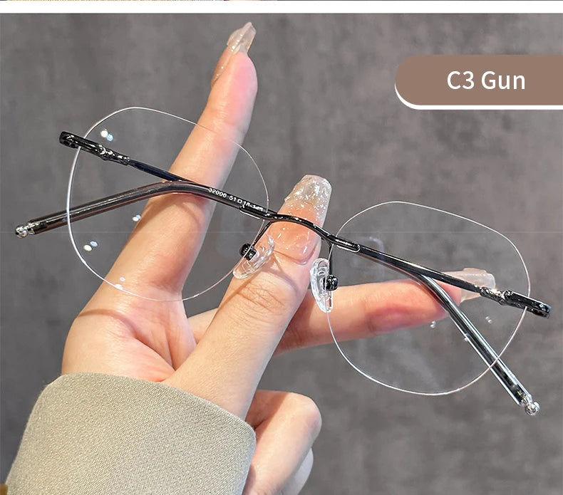 Xbora Fashion Women's Frameless Eyeglasses Frames Ultralight Polygon Men's Eyeglasses Frames Optical Prescription Glasses 32006