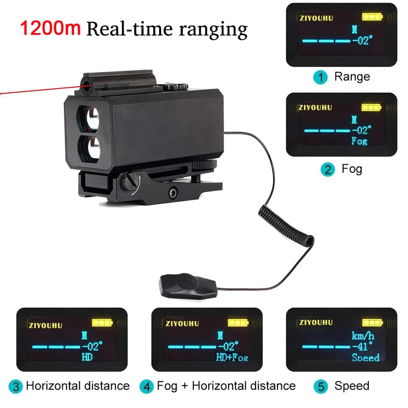 Tactical Hunting Sniper Laser Rangefinder Riflescope Long Range 1200M Real-time Rang Finder Distance Meter Angle Speed Telemeter