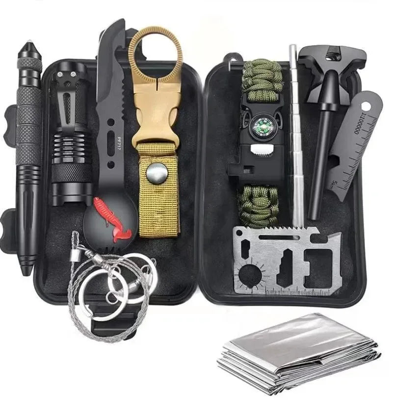 Survival Kit military Camping Multifunction Defense Equipment First Aid SOS for Wilderness Adventure With knife Thermal Blanket