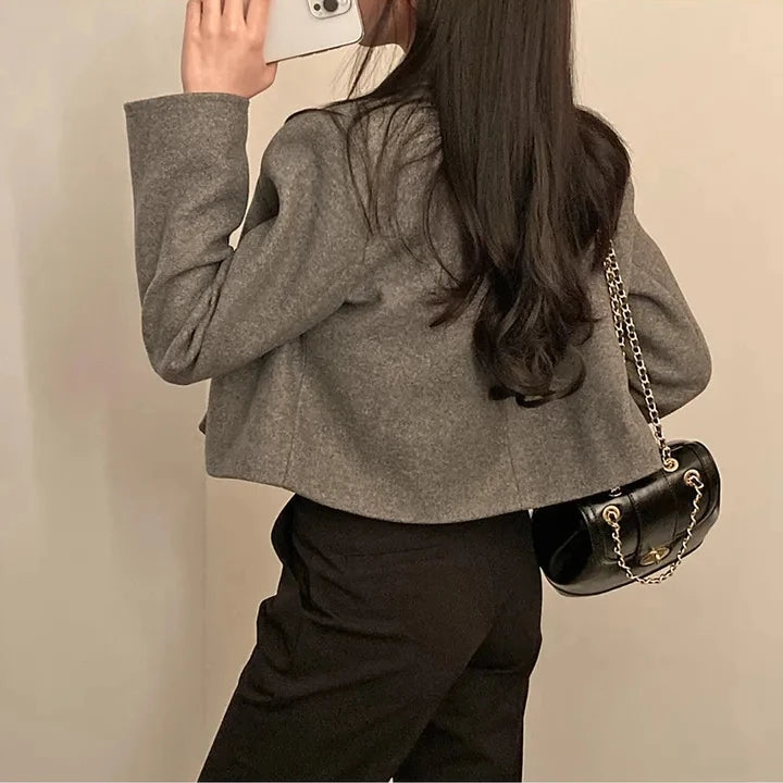 ort Thiened Woolen Coat for Women Winter New Sle Retro Single Button Suit Collar Coat Korean Sle Straight Tube pe