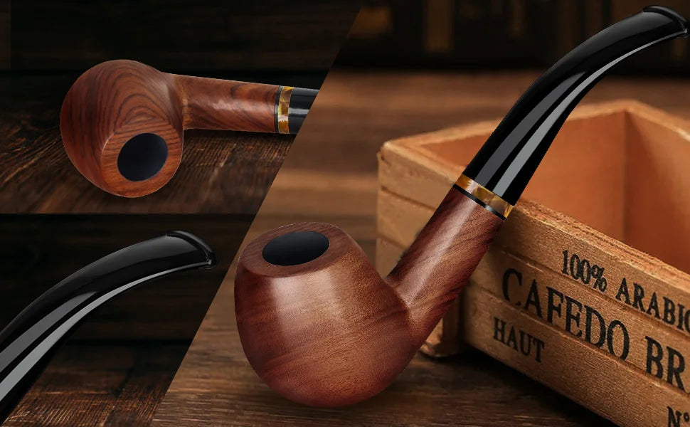 Tobacco Pipe Set Handmade Wood Smoking Pipe with Accessories and Gift Box