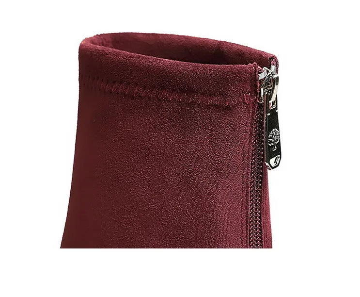 Women Red Pointed Toe Suede Ankle Boots Elegant Woman Inner Heel Short Boots 2024 Autumn Chic Office Female Keep Warm Short Boot