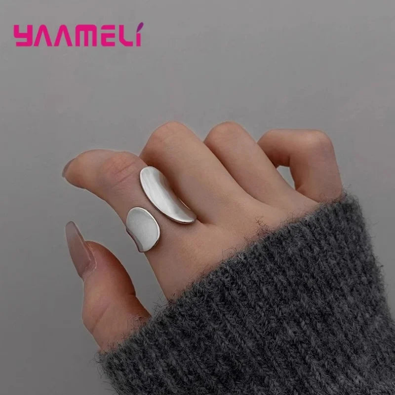 925 Sterling Silver Smooth  Wide Band Ring Personality Punk Creative Adjustable Minimalism Jewelry for Woman Dropshipping