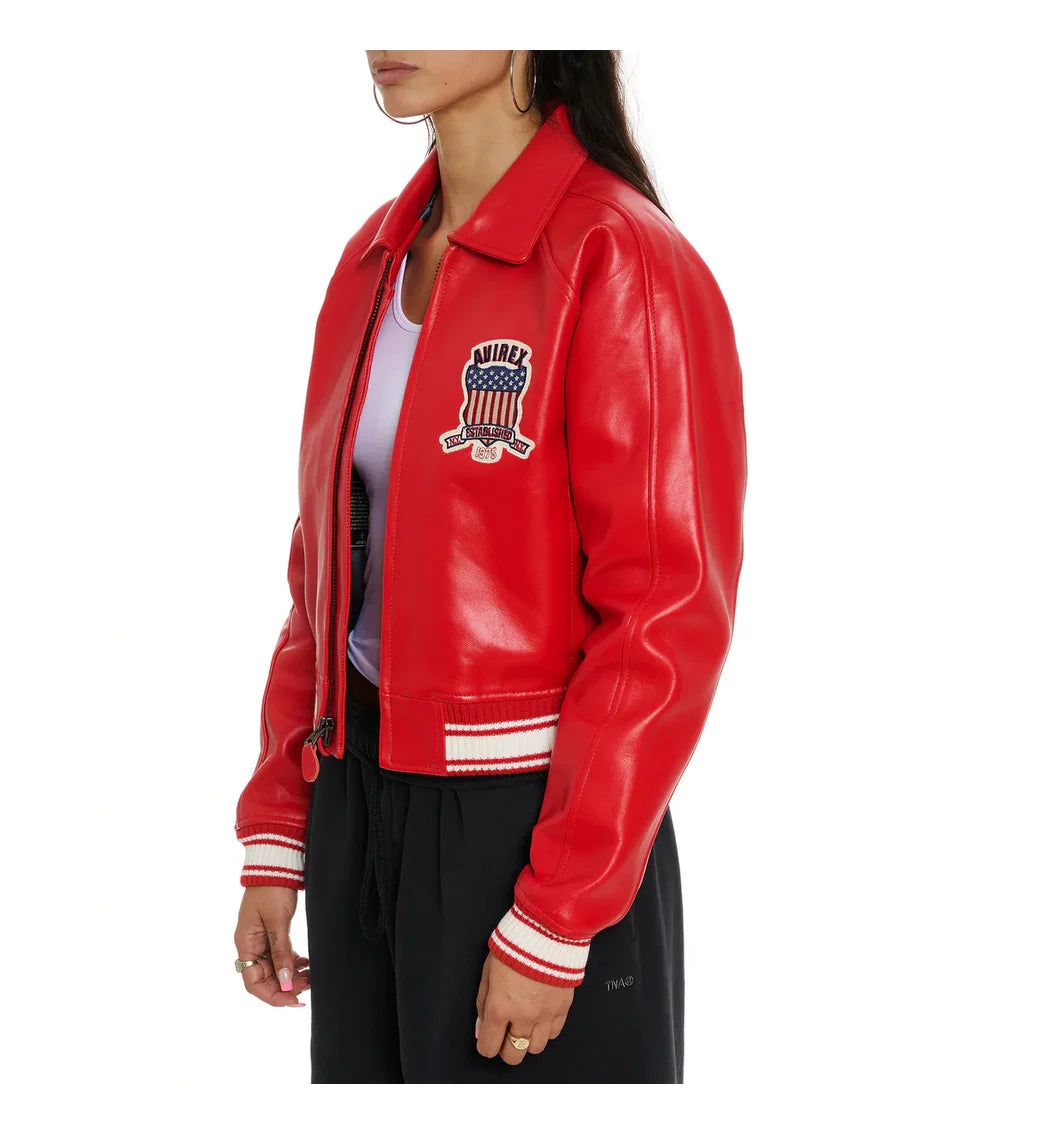 Avirex Spring 2024 New Listing Bomber Flight Suit Jacket 100% European Antique Sheepskin Classic Women's Pink Leather coat tops