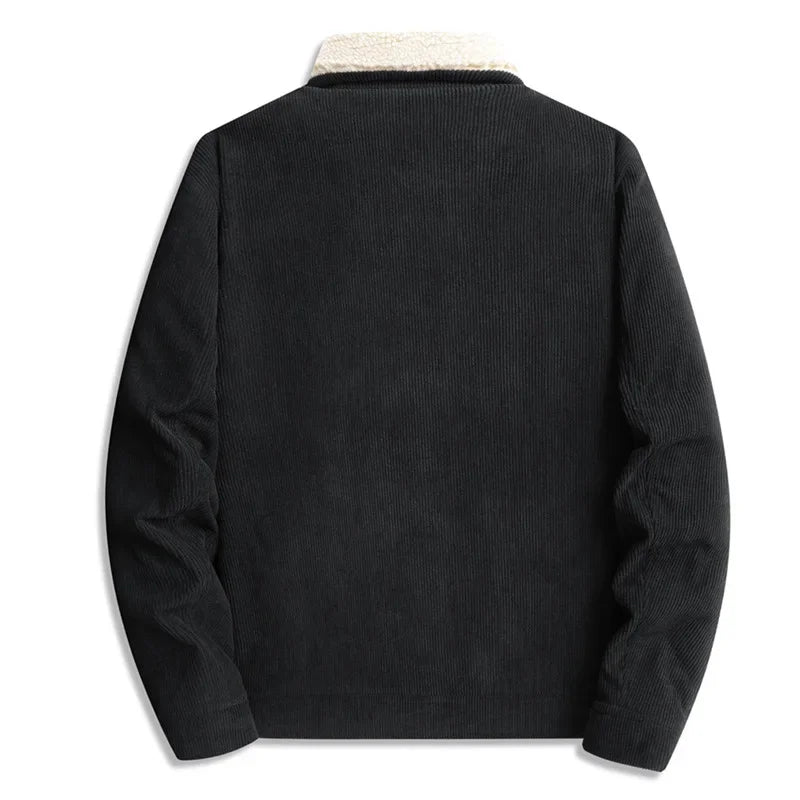 Winter Jackets Men Casual Fleece Warm Turn Down Collar Corduroy Coat Fashion Solid Color Outerwear Coats Daily Mens Clothing