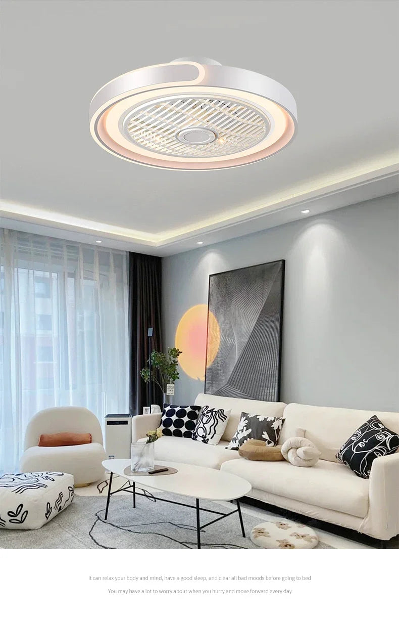 Moder Smart Fan Light Living Room Bedroom Dining Quiet Study Eye Protection Invisible Blade Reversible Durable LED Ceiling Lamp
