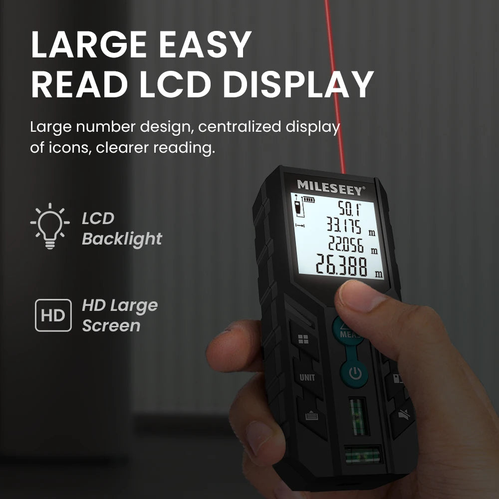 Mileseey D2 Laser Distance Meter,40m/120m Rangefinder,Rechargeable Angle Optional, Ft/M Unit, With Leveling Bubble Measure Tools