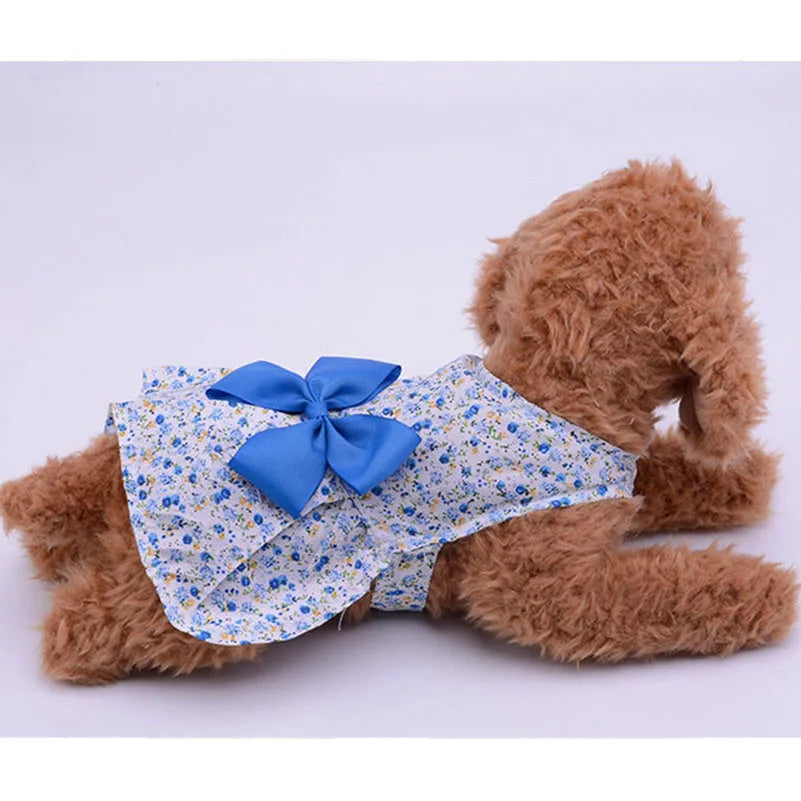 Pet Clothing Floral Print Dog Dress Summer Flower Pattern Pinafore Dress for Puppy Teddy