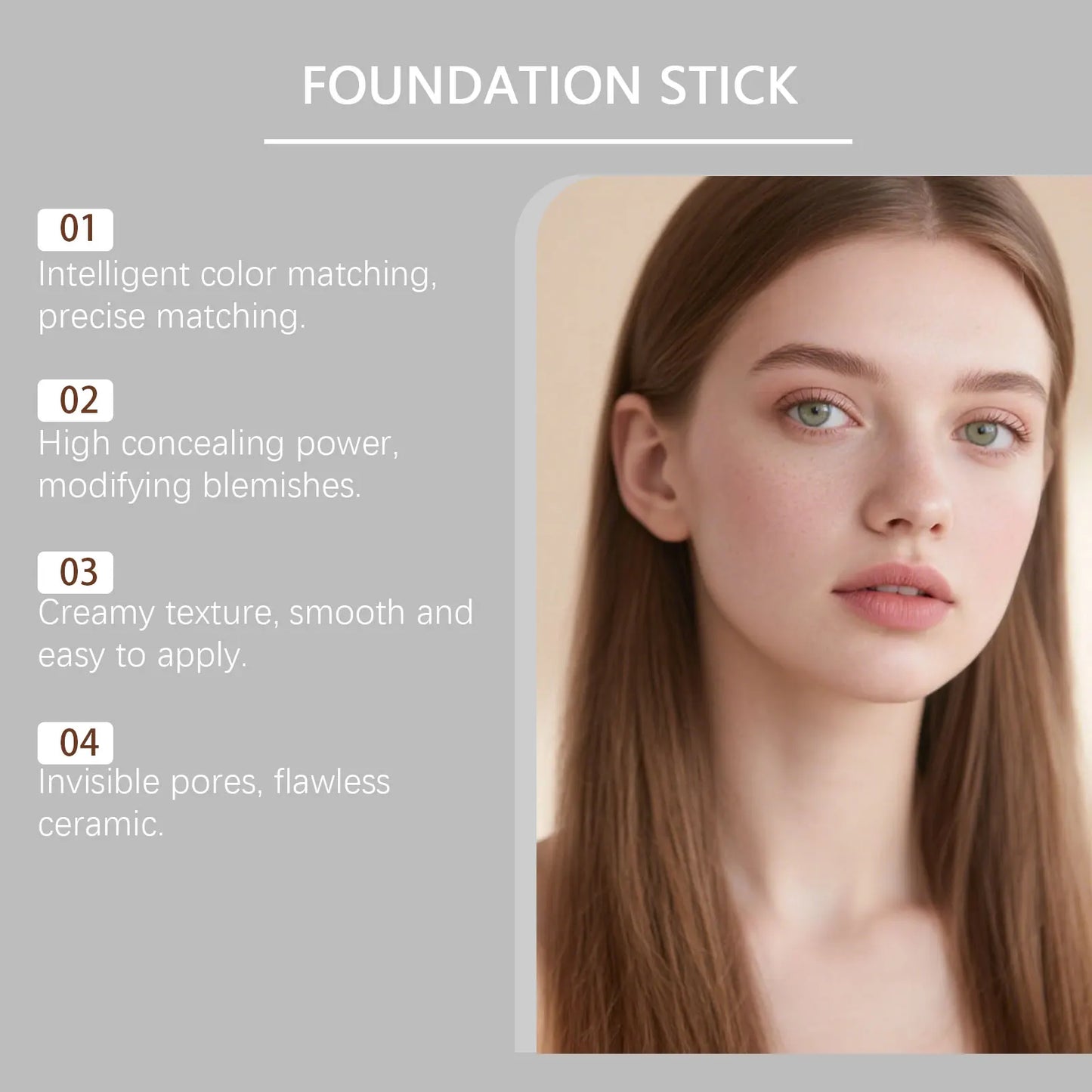 2-in-1 Foundation Stick for Uneven Skin Tone Lightweight and Adherent Moisturizing Natural Concealer Clear Matte Foundation