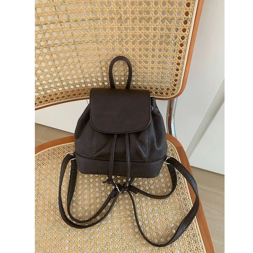 Small Fashion Backpacks School Bags for college girls Pu Leather Women Shoulder Bag Cute Flap String Female Handbags Tote Purse