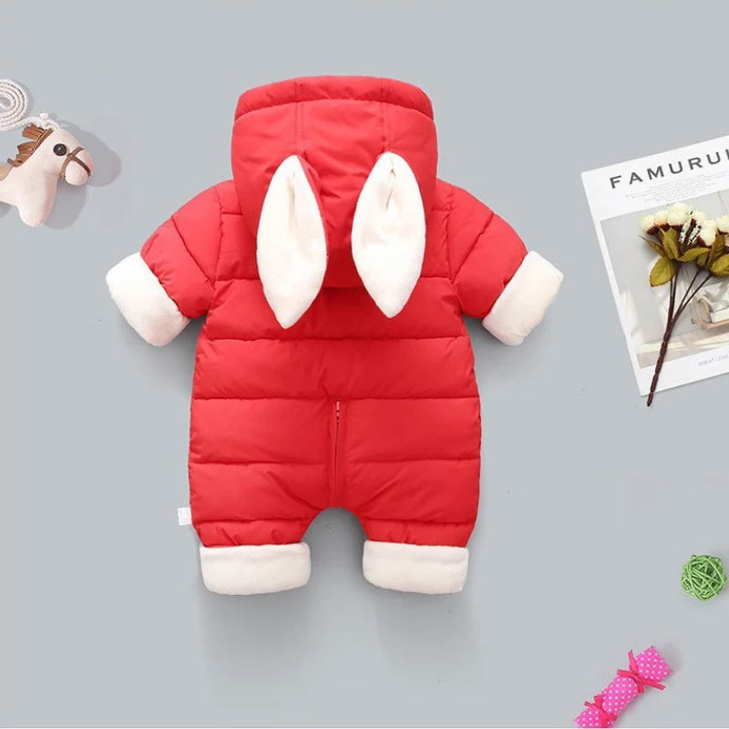 Baby Clothes Newborn autumn Winter Clothing Go Out Fleece-lined Thickened Cute Warm Baby Hahi Open-crotch Onesie Hooded Romper