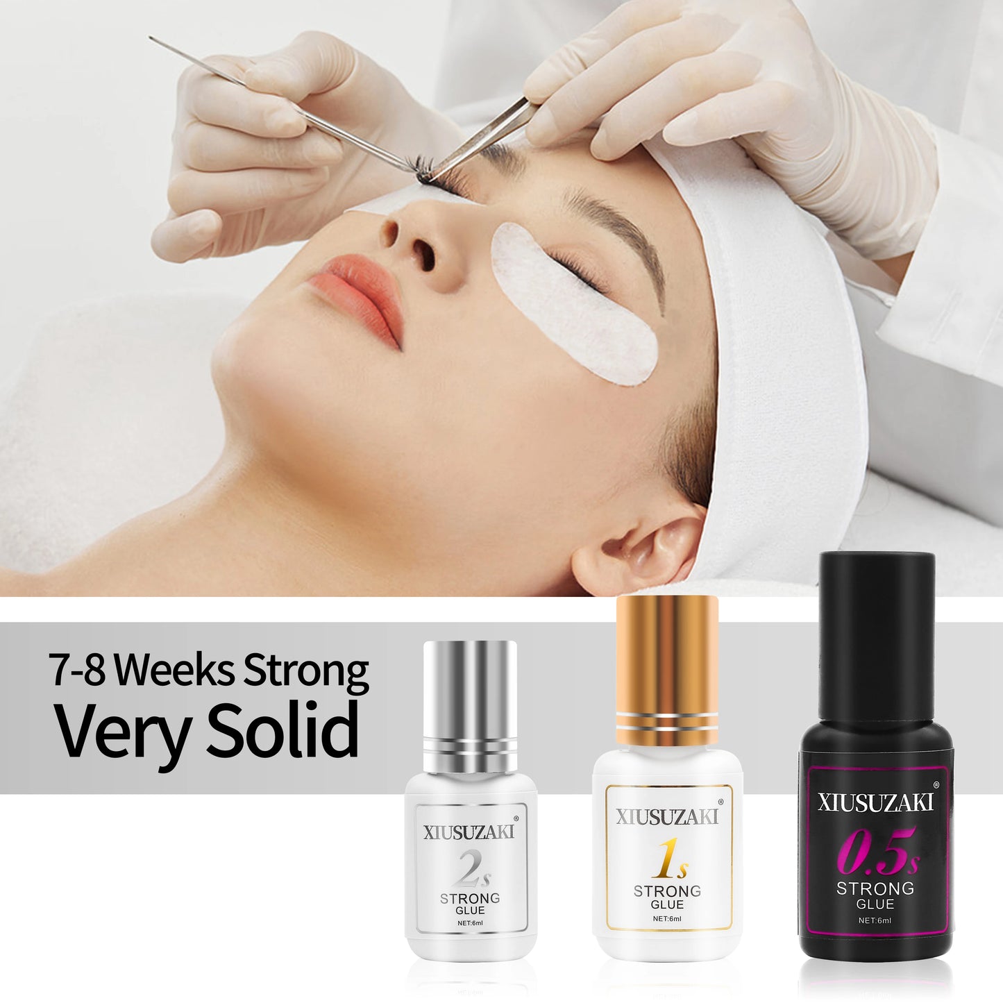 XIUSUZAKI 6ml 1 Second Fast Drying Strong False Eye Lash Extension Glue Adhesive Retention 7-8 Weeks Low Smell Mink Eyelash Glue
