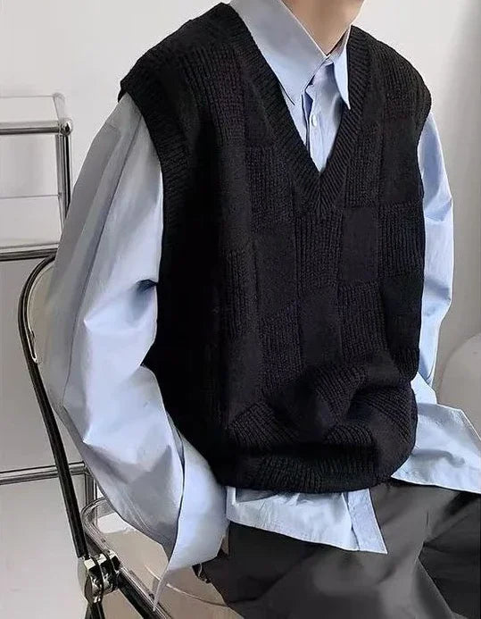 Sleeveless Knitted Sweaters for Men Black V Neck Waistcoat Man Clothes Vest 100 Pure Cashmere X S Wool Japanese Harajuku Fashion