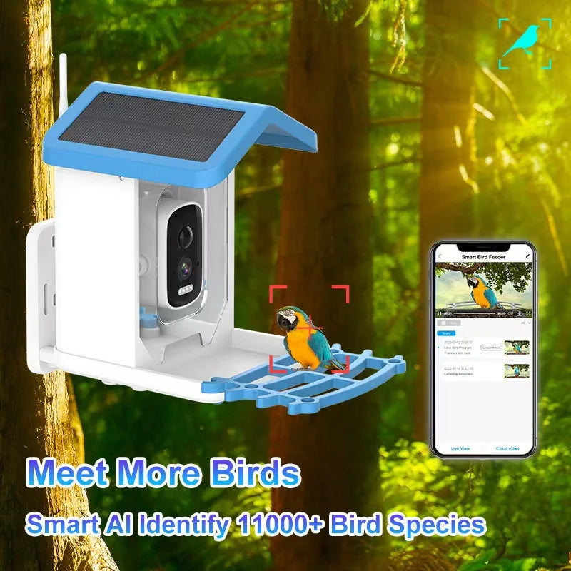 Solar Bird Smart Feeder AI Camera 5.0Megapixel Low Power Night Vision IP66 Waterproof WIFI 1.5L Capacity Feeder Camera Gift Box