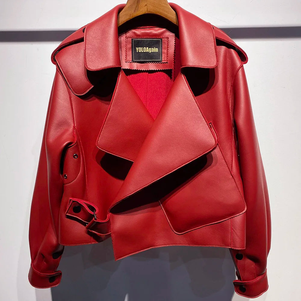 YOLOAgain Oversized Real Leather Jacket Women Sheepskin Coat