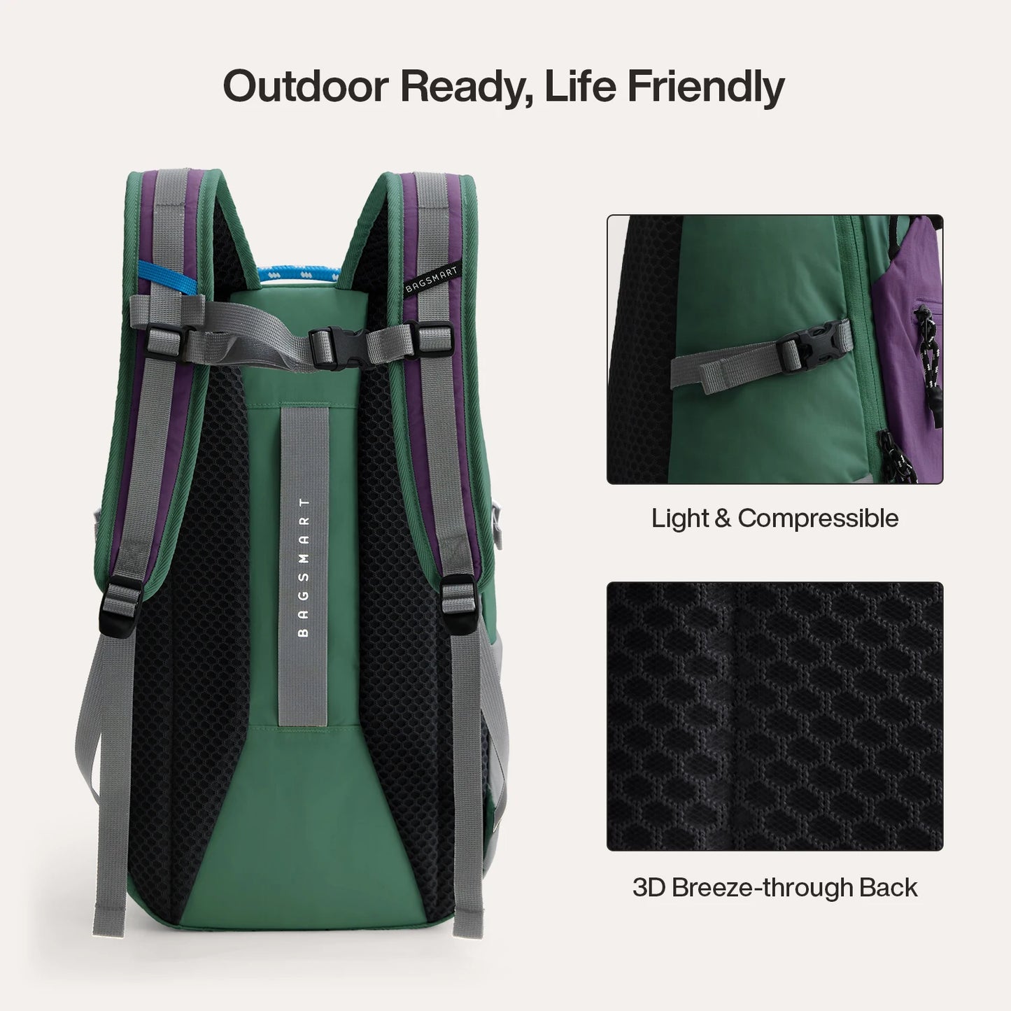 BAGSMART School Backpack for Women Nylon Waterproof School Bags Fits 14 Inch Laptop Lightweight Durable Travel Commute Hiking