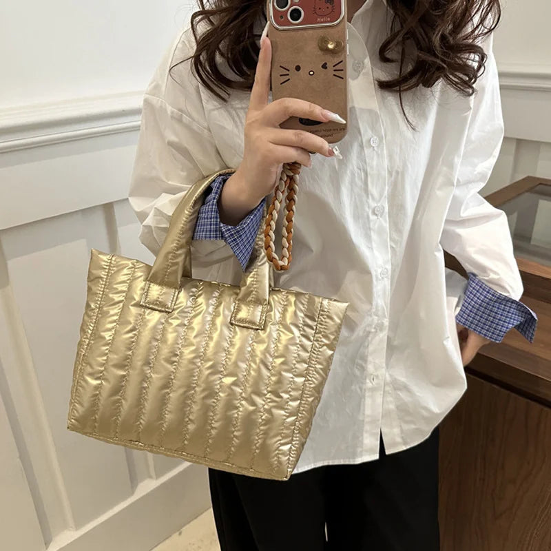 Ladies Tote Bags Large Capacity Cotton Padded Bag Solid Color Casual Fashion Nylon Elegant for Handbag