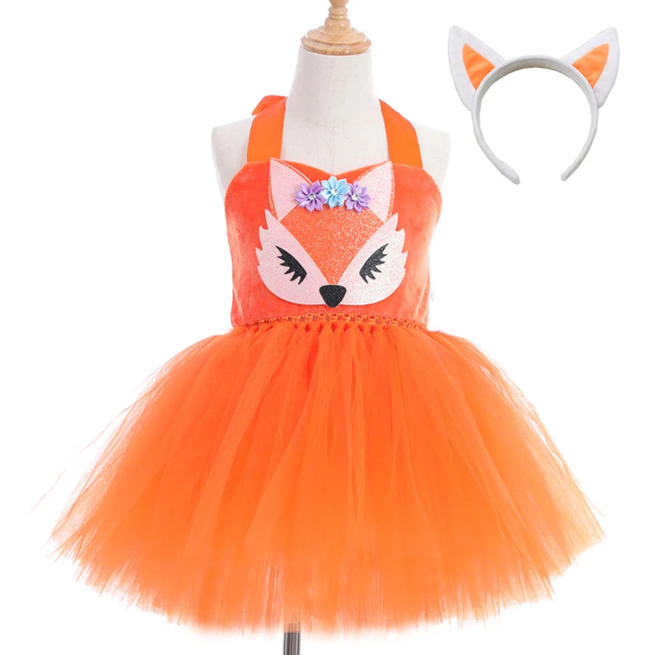 Girl Cartoon Raccoon Sloth Koala Piggy Rabbit Tutu Sling Dress Children Cosplay Festival Performance Dance Costume Headband Sets