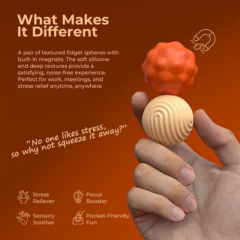 Silicone Magnetic Balls Fidget Toys Kids Autism ADHD Calming Sensory Toy Adults Anxiety Relief Stress Toys Large Size Worry Ball